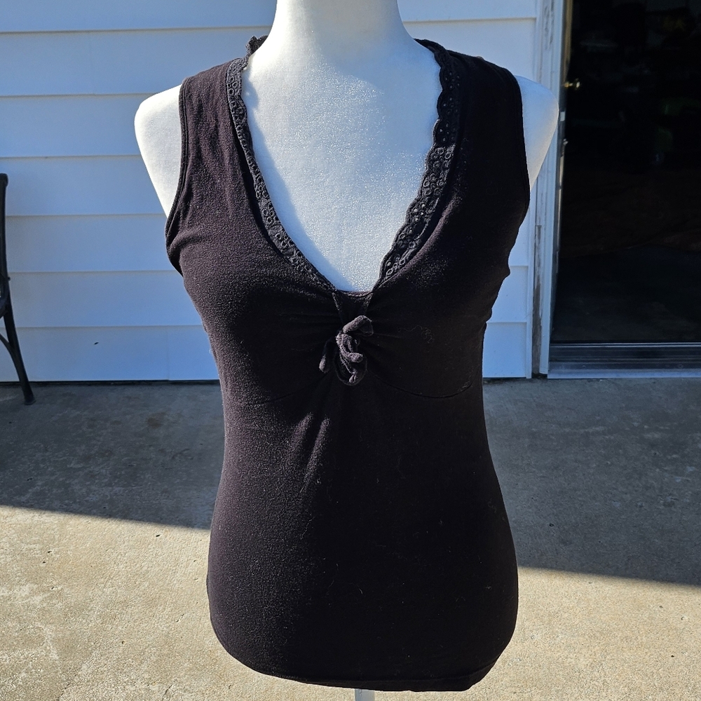 Moda International Black V-Neck Lace-Trim Tank